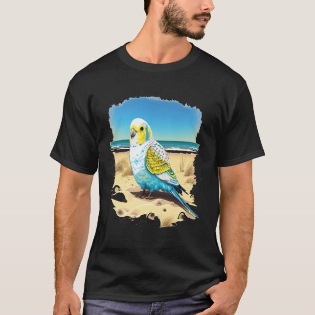 T-shirt Budgie Budgerigar Parakeet Bird Ocean Beach Summer (Devant)