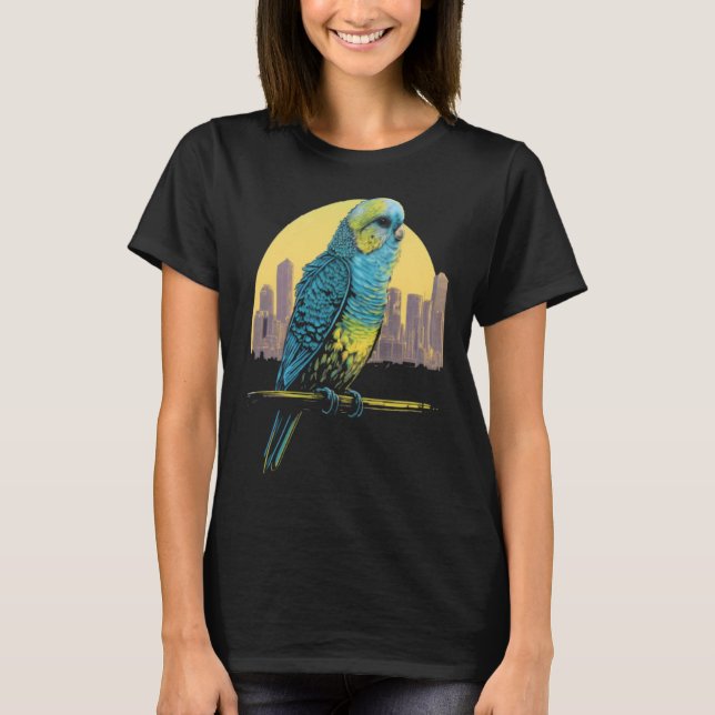 T-shirt Budgie Budgeriget City Skyline Parrot Bir (Devant)