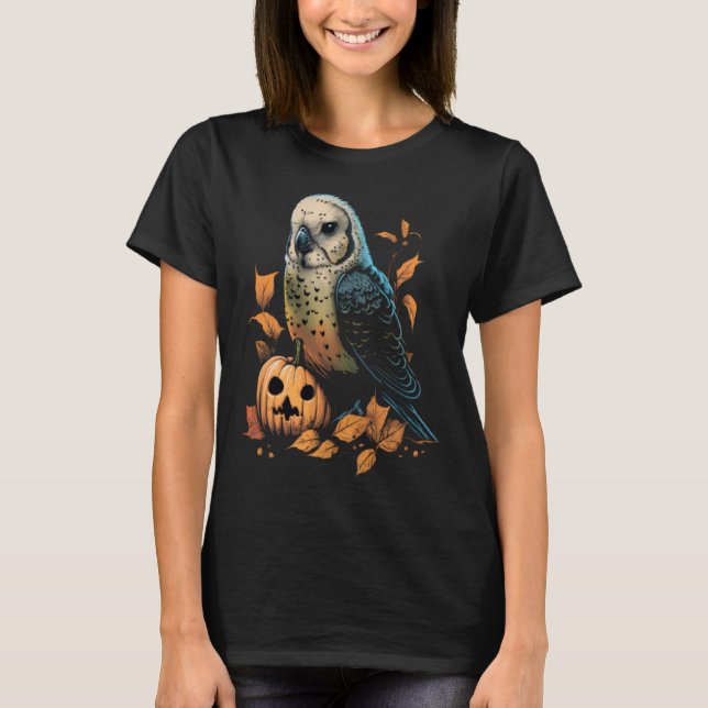 T-shirt Budgie Halloween Pumpkin Budgerigar Parakeet Bird (Devant)