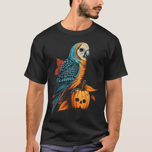 T-shirt Budgie Halloween Pumpkin Budgerigar Parakeet Bird  (Devant)