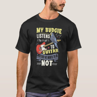 T-shirt Budgie Joue Guitare Parrot Budgerigar Budgie Guita