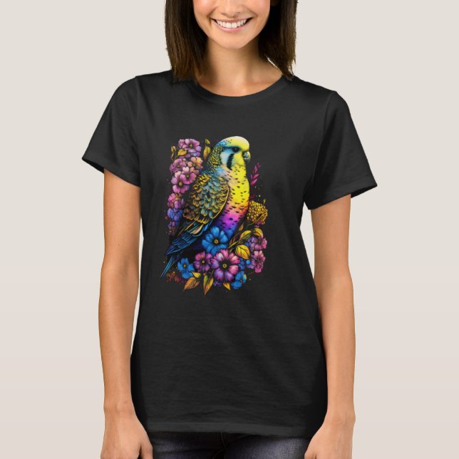 T-shirt Budgie Mom Flower Budgerigar Parakeet Bird Mother  (Devant)