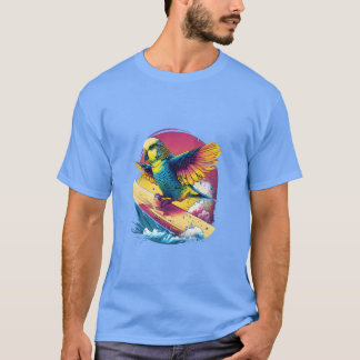 T-shirt Budgie Surfboard Budgerigar Parakeet Bird Kawaii f