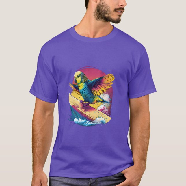 T-shirt Budgie Surfboard Budgerigar Parakeet Bird Kawaii g (Devant)