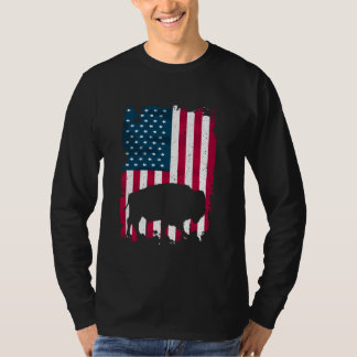 T-shirt Buffalo Bison American Flag 4 juillet USA Patrioti