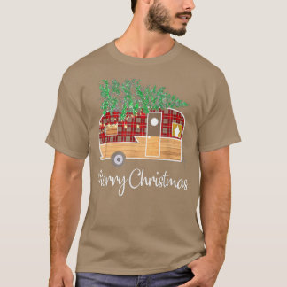 T-shirt Buffalo Plaid Camping Joyeux feu de Noël