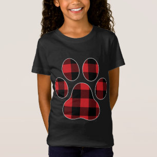 T-Shirt Buffalo Plaid Chien Paw Chien Maman Papa Noël