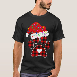 T-shirt Buffalo Plaid Christmas Paw Dog avec Santa hat Lig