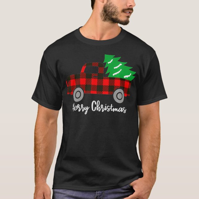 T-shirt Buffalo Plaid Christmas Tree Red Truck Premium (2) (Devant)