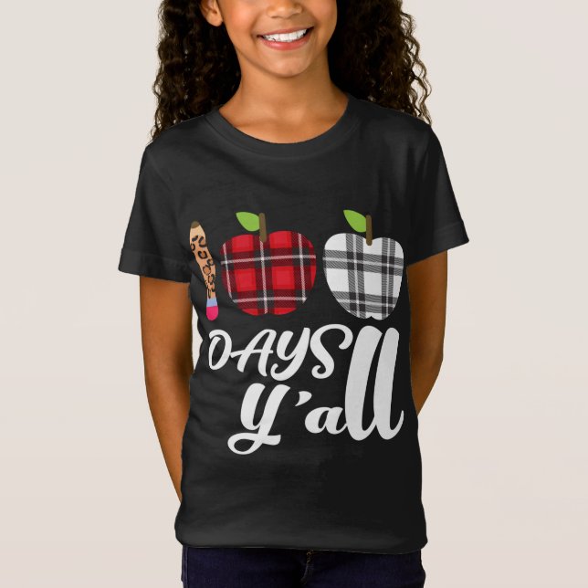 T-Shirt Buffalo Plaid Leopard 100 Jours Y'all mignonne100e (Devant)
