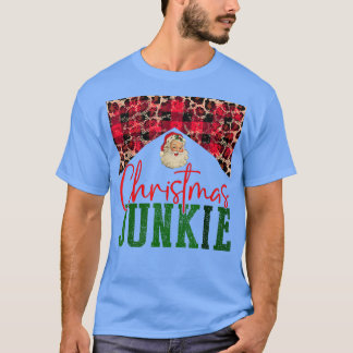 T-shirt Buffalo Plaid Noël Junkie Santa Claus Famille