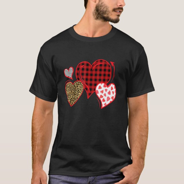 T-shirt Buffalo Red Black Plaid And Leopard Hearts Valenti (Devant)