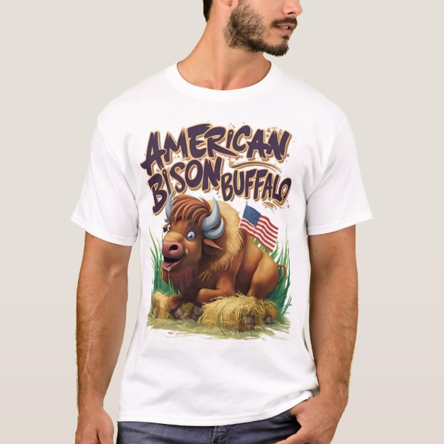 T-shirt Buffle de bison américain avec drapeau américain (Devant)