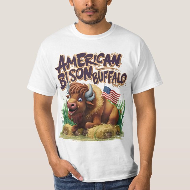 T-shirt Buffle de bison américain avec drapeau américain (Devant)