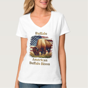 T-shirt Buffle debout devant le drapeau américain