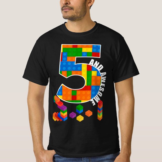 T-shirt Building Blocks Bricks 5 Year Old Awesome Birthday (Devant)