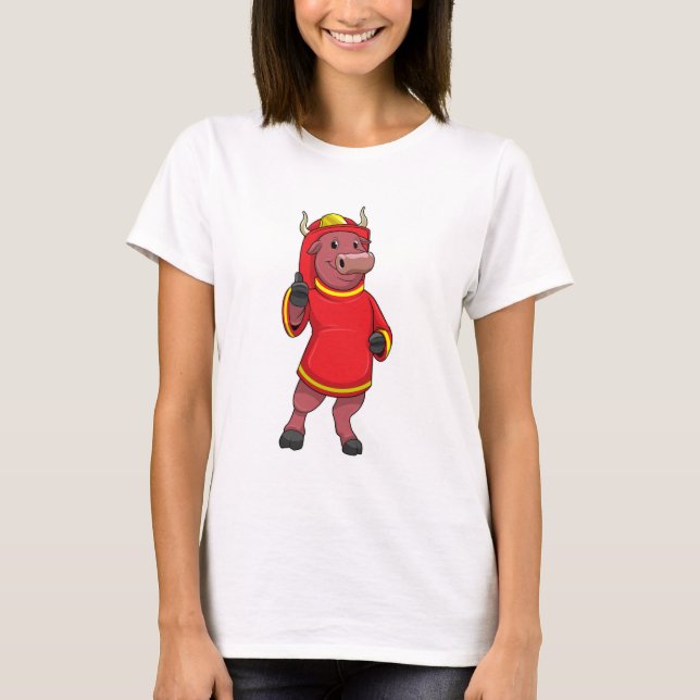T-shirt Bull en tant que pompier avec casque (Devant)
