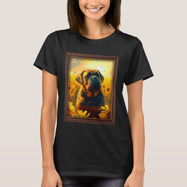 T-shirt Bull Mastiff Painting Sunflower Flower Mom Women F (Devant)