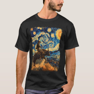 T-shirt Bull Rider Bull Riding Cowboy Starry Night Paintin