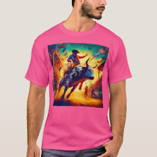 T-shirt Bull Riding Cowboy Rodeo Art occidental