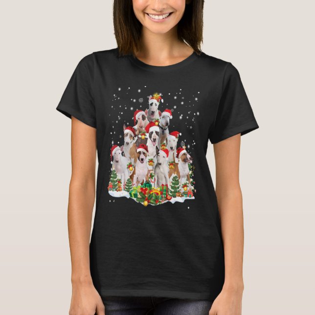 T-shirt Bull Terrier Arbre de Noël Santa Hat Chien moche S (Devant)