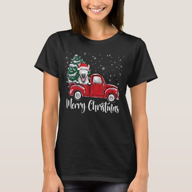 T-shirt Bull Terrier Camion Rouge Arbre de Noël Chien de N (Devant)