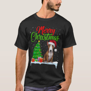 T-shirt Bull Terrier Chien Feux d'arbre de Noël Lumières D