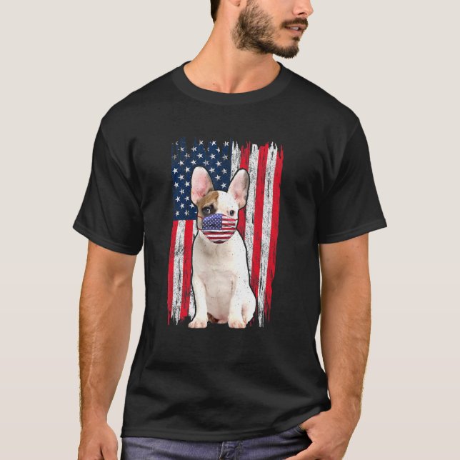 T-shirt Bulldog American Drapeau Chien Porte Masque Visage (Devant)