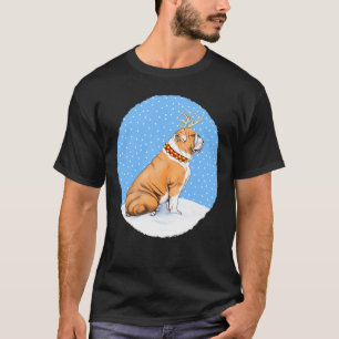 T-shirt Bulldog Christmas Reindeer Rouge et blanc