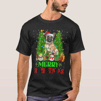 T-shirt Bulldog Christmas Tree Lights Chien vacances Père