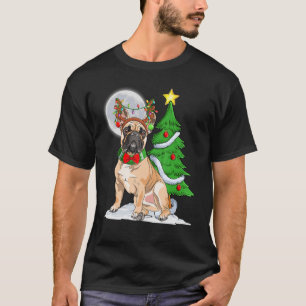 T-shirt Bulldog décorent les arbres lumières rennes bois