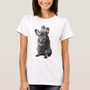 T-shirt Bulldog français adorable dans un tricot d'hiver