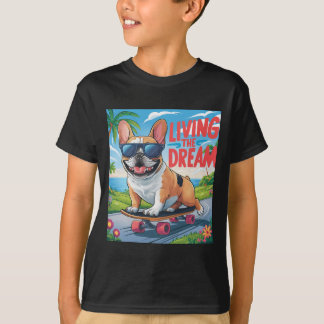 T-SHIRT BULLDOG FRANÇAIS "VIVRE LE RÊVE" POUR LES ENFANTS