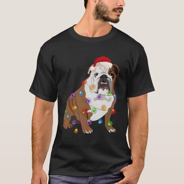 T-shirt Bulldog Noël lumières Noël Amoureux des chiens (Devant)