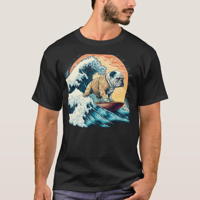 T-shirt Bulldog surf anglais sur la grande vague de Kanag (Devant)