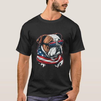 T-shirt Bulldog Wearing The American Flag Proudly