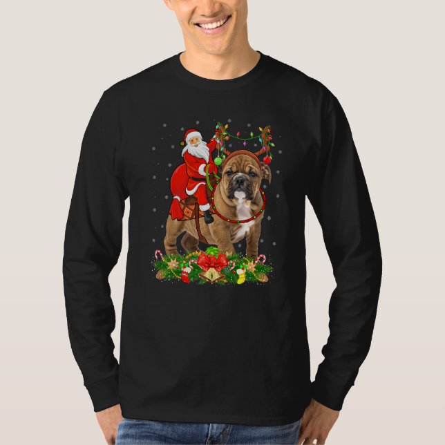T-shirt Bulldog Xmas drôle Père Noël équitation Bulldog No (Devant)