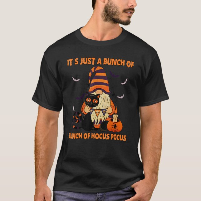 T-shirt Bunch Of Hocus Pocus Pumpkin Gnomes Bats Scary Cat (Devant)