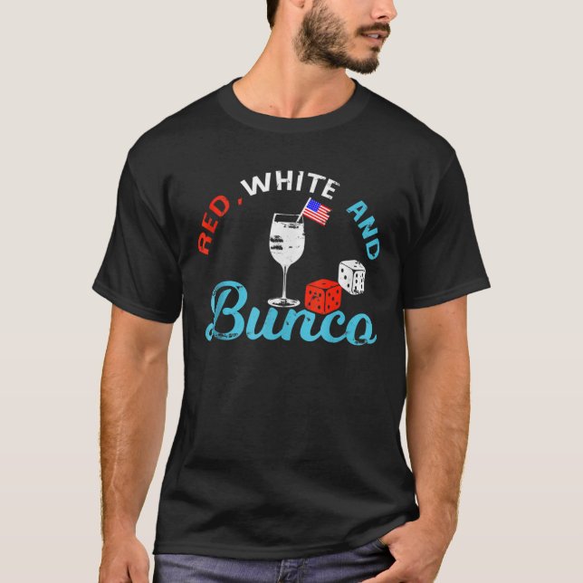 T-shirt Bunco 4 juillet Blanc Rouge Et Débardeur Bunco (Devant)