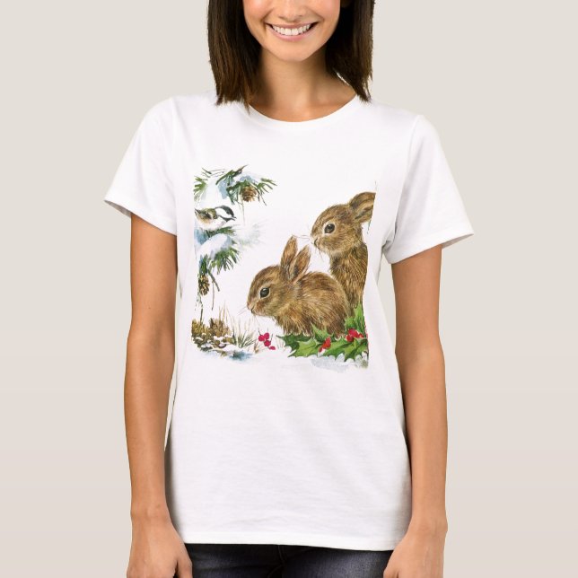 T-shirt Bunnies et oiseaux Profitez de la neige (Devant)