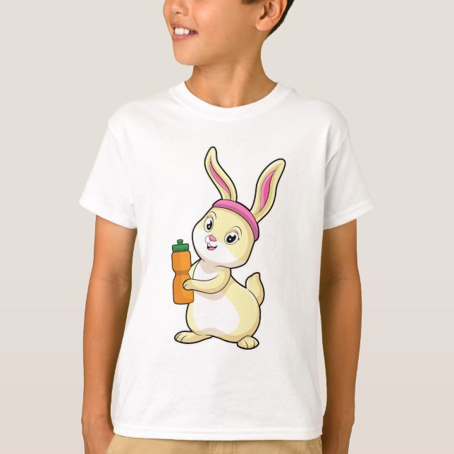 T-shirt Bunny at fitness with Drinking bottle (Devant)