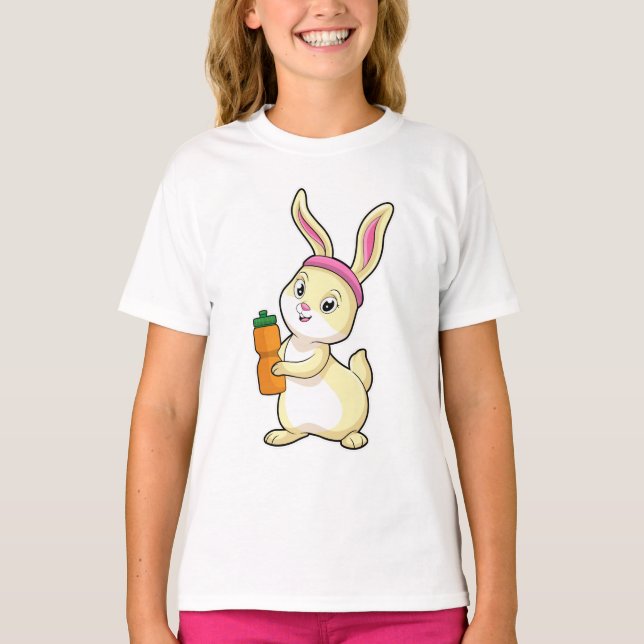 T-shirt Bunny at fitness with Drinking bottle (Devant)