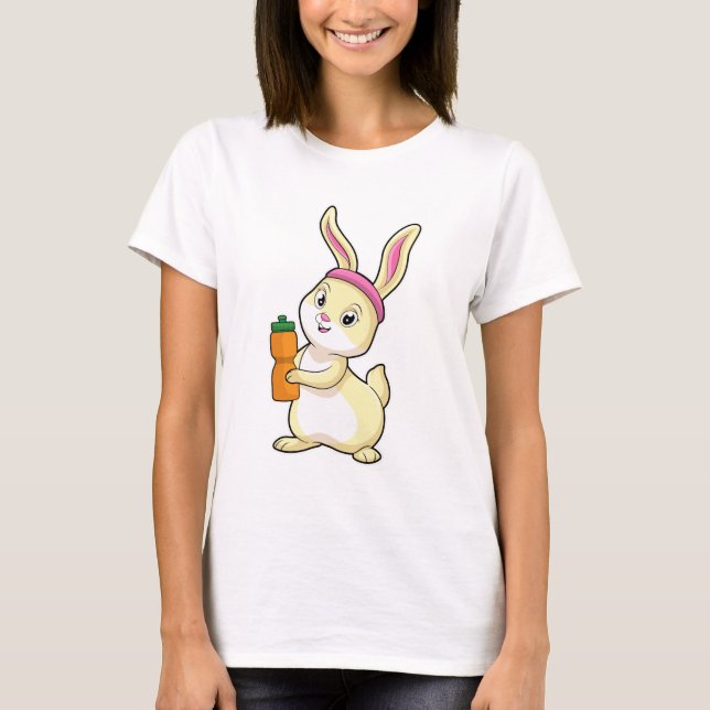 T-shirt Bunny at fitness with Drinking bottle (Devant)