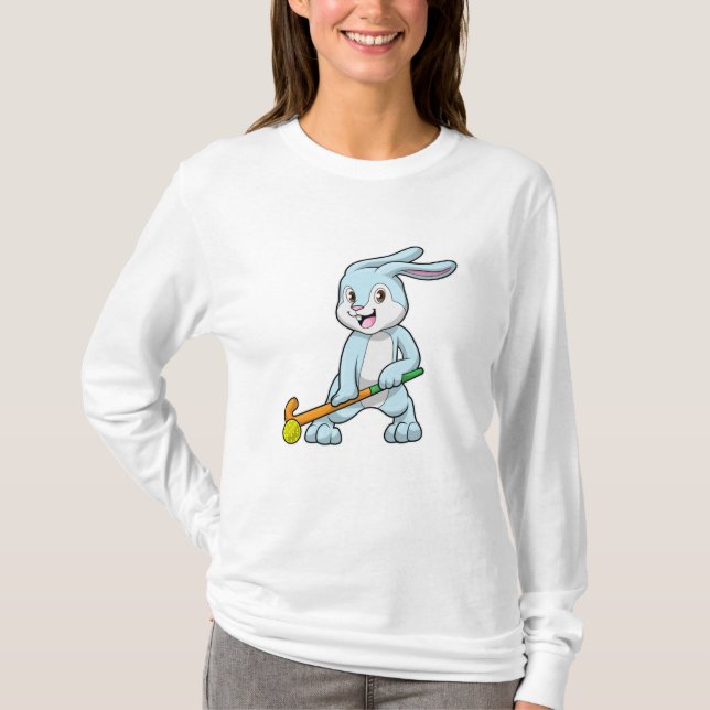 T-shirt Bunny au hockey sur gazon avec bâton de hockey (Devant)