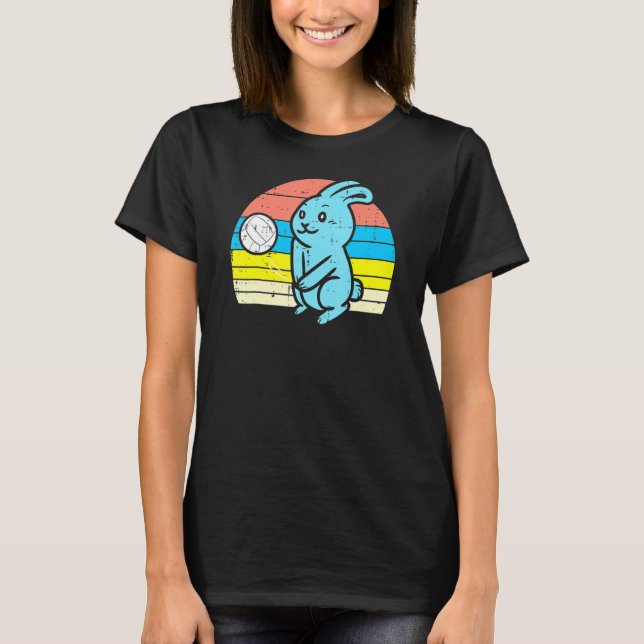 T-shirt Bunny de Pâques Jouer Volley-ball Retro Sports Hom (Devant)