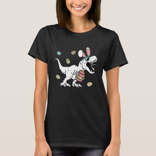 T-shirt Bunny Dinosaur Rex Egg Hunting Easter Day For Kids (Devant)