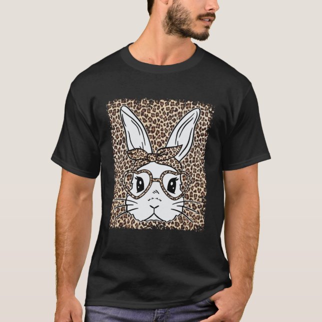 T-shirt Bunny Face Leopard Glasses Bubble Gum Easter Day G (Devant)