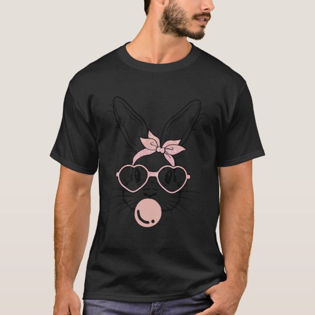 T-shirt Bunny Face Pink Glasses Bubble Gum Easter Day (Devant)