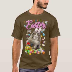 T-shirt Bunny Norwegian Forest Chat Joyeux oeufs de Pâques