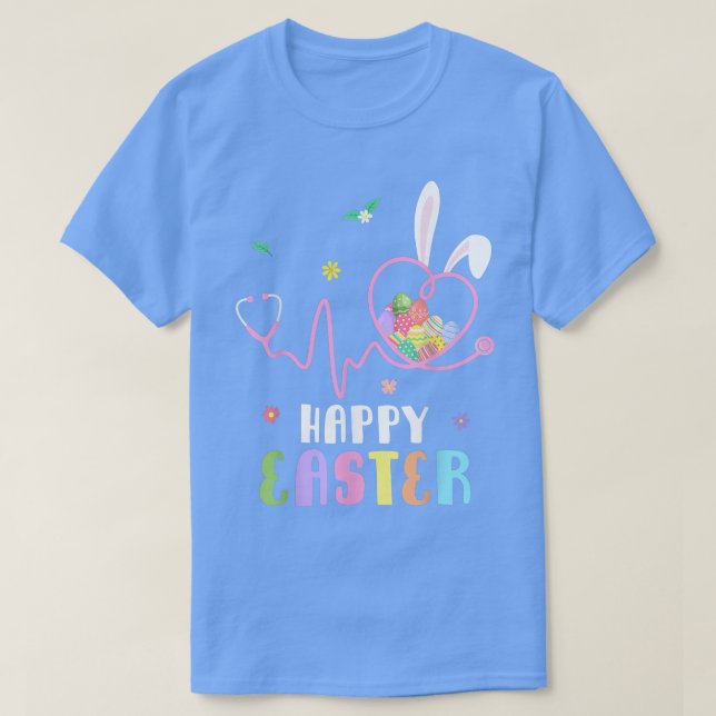 T-shirt Bunny Nurse Stethoscope Happy Easter Eggs Rabbit N (Design devant)